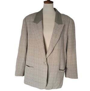 Vintage -‎ Tan Jay Olive Green and Cream Glen Plaid Wool Blazer